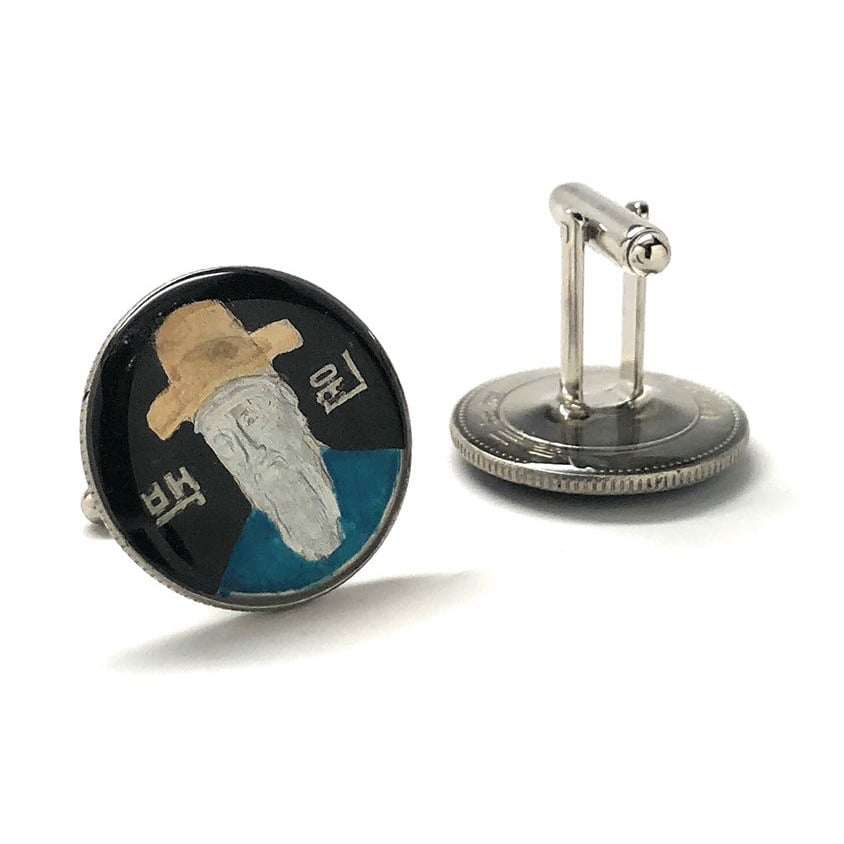 Enamel Cufflinks Hand Painted Confucius Korean Coin Philosopher The Master Enamel Coin Jewelry Black Blue Brings Luck Image 4