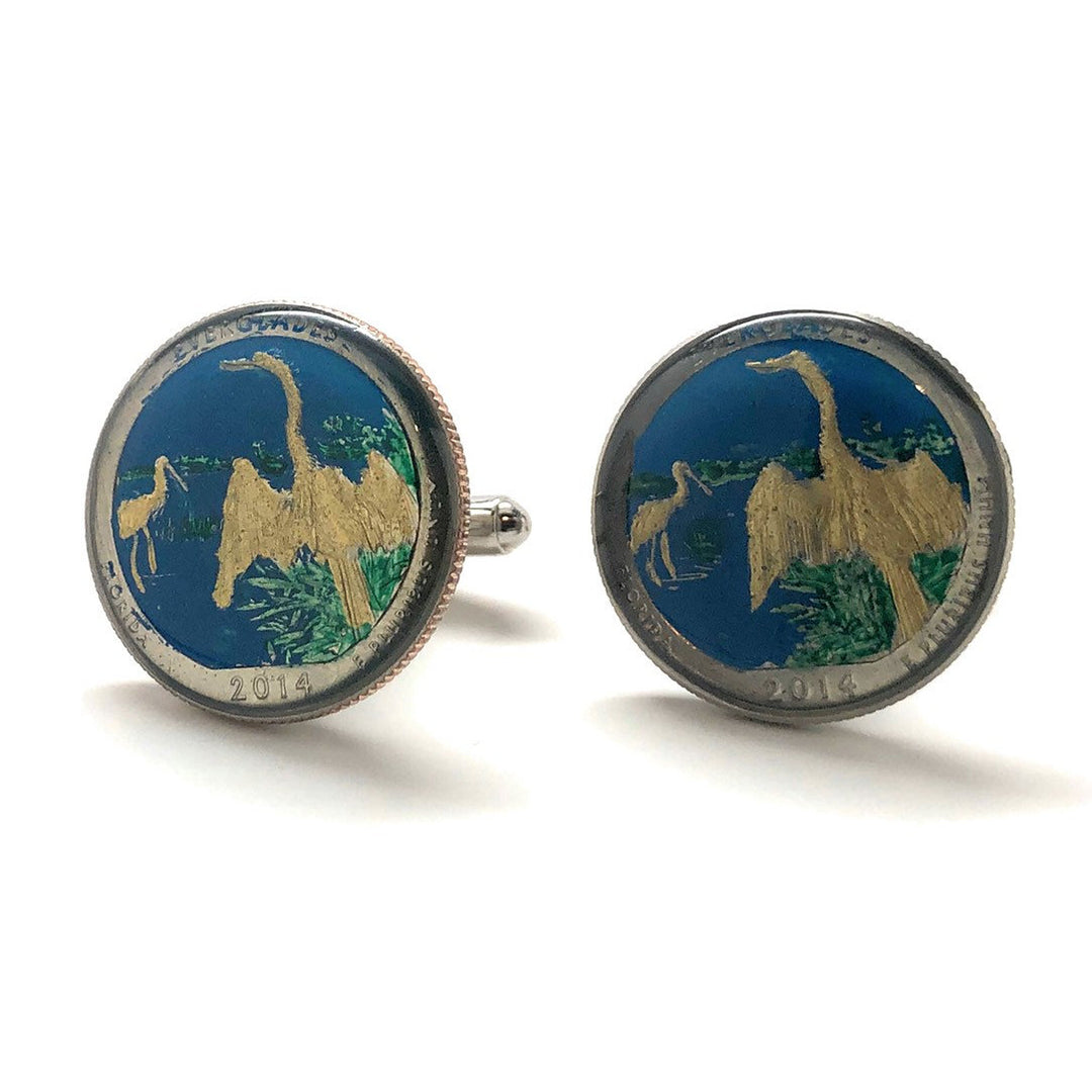 Enamel Cufflinks Hand Painted Florida Everglades Quarter Enamel Coin Jewelry Currency Finance Accountant Cuff Links Image 4