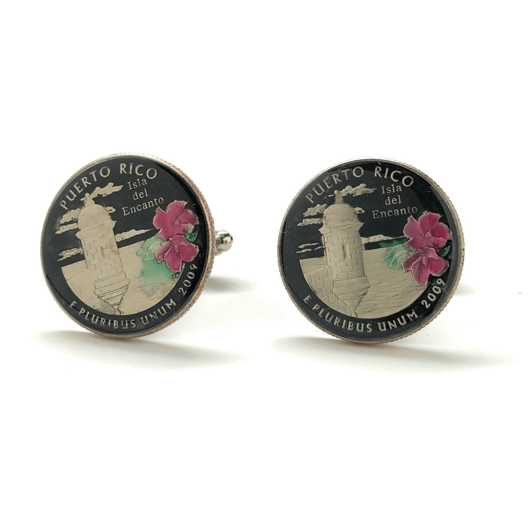 Enamel Cufflinks Hand Painted Puerto Rico State Quarter Enamel Coin Jewelry Cuff Links Collector Travel Souvenir Coins Image 4