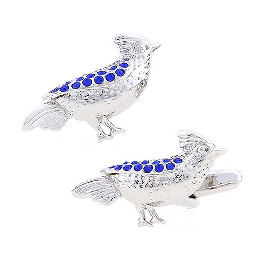 Montana Blue Bird Crystals Cufflinks Silver Tone and Enamel Cool Cuff Links Comes with Box Image 1