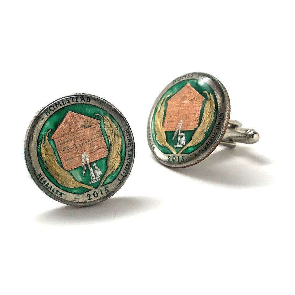 Birth Year Enamel Cufflinks Hand Painted Homestead Quarter Enamel Coin Jewelry Currency Finance Accountant Cuff Links Image 2