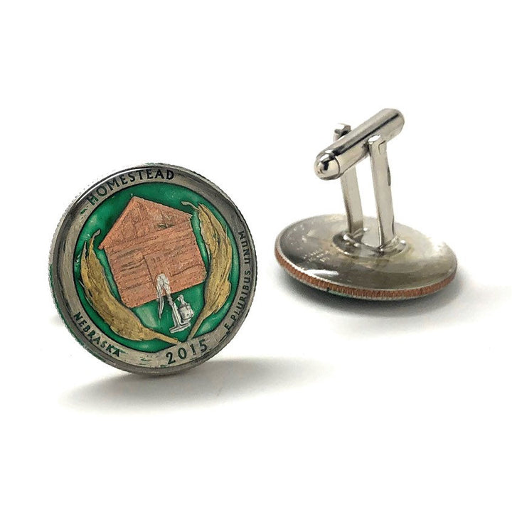 Birth Year Enamel Cufflinks Hand Painted Homestead Quarter Enamel Coin Jewelry Currency Finance Accountant Cuff Links Image 3
