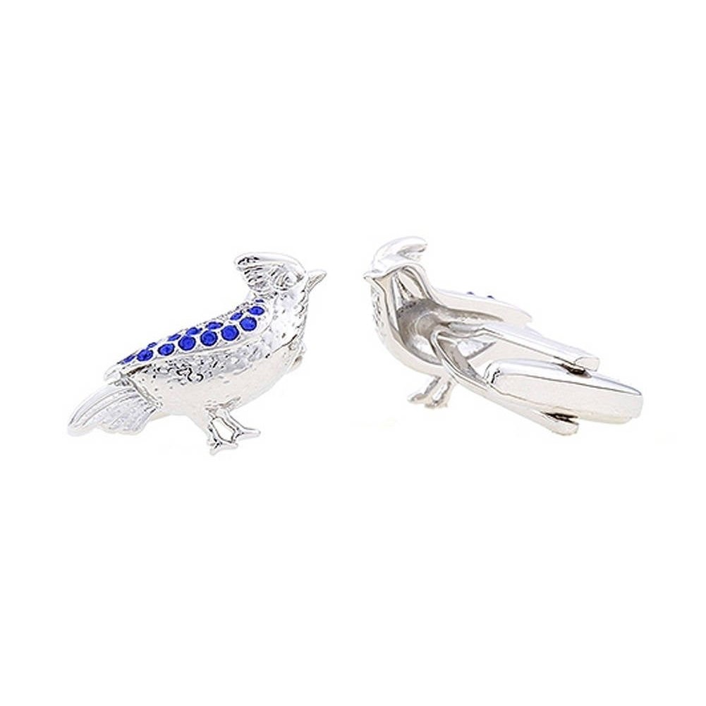 Montana Blue Bird Crystals Cufflinks Silver Tone and Enamel Cool Cuff Links Comes with Box Image 2