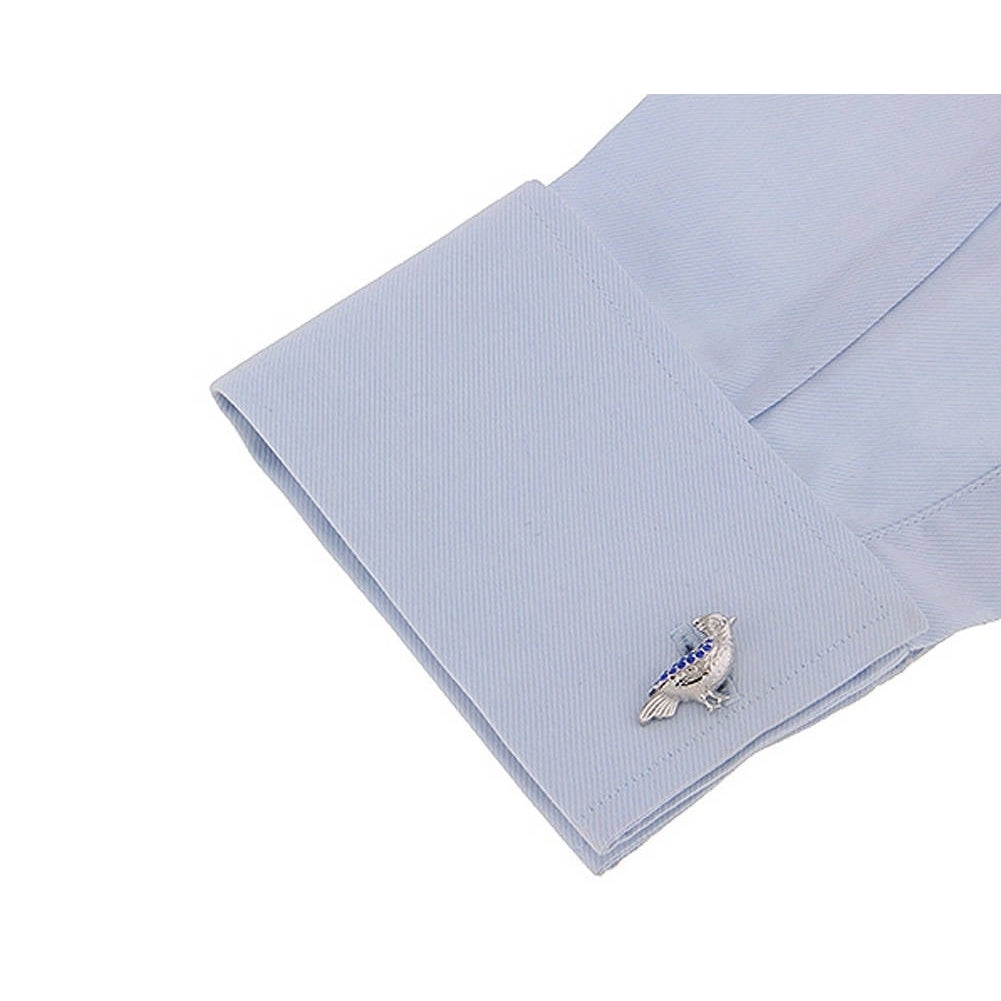 Montana Blue Bird Crystals Cufflinks Silver Tone and Enamel Cool Cuff Links Comes with Box Image 3