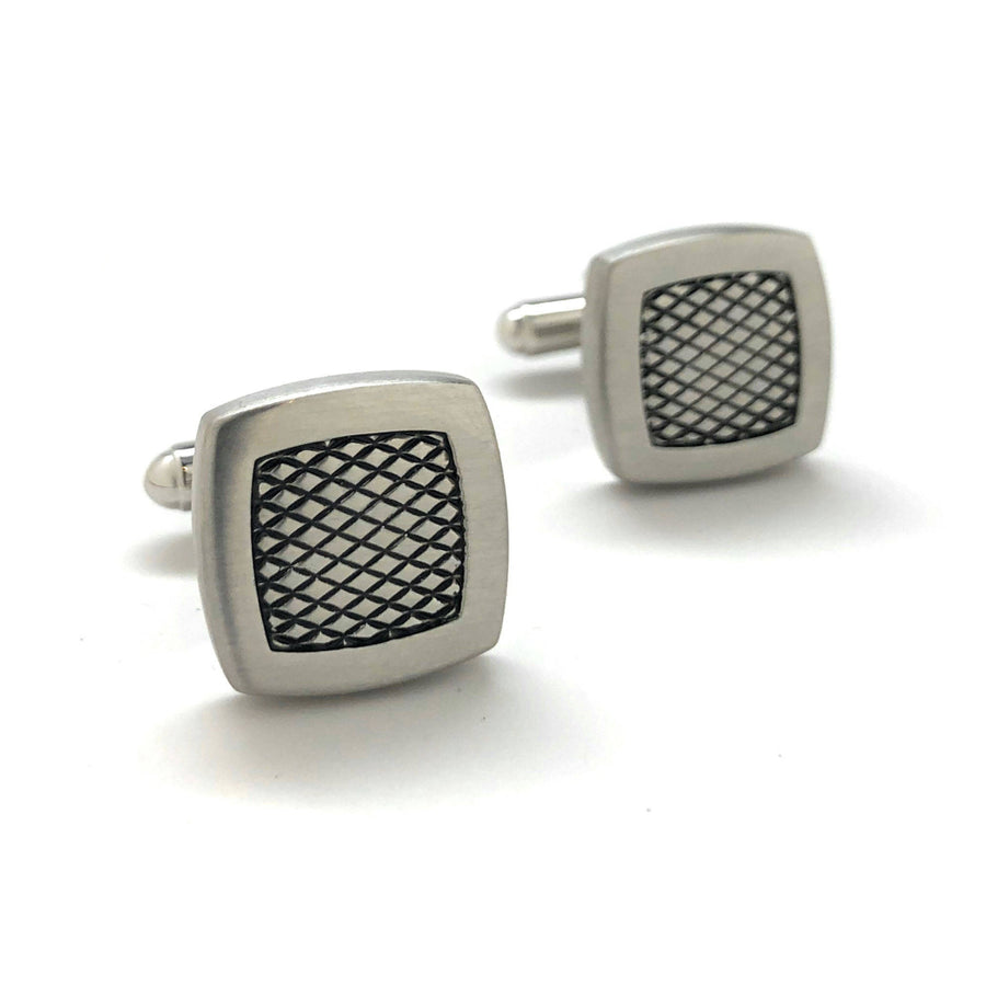 Hand Cut Checkered Square Cufflinks with Black Enamel Highlights Heavy Weight Cuff Links Comes with Gift Box Made in the Image 1