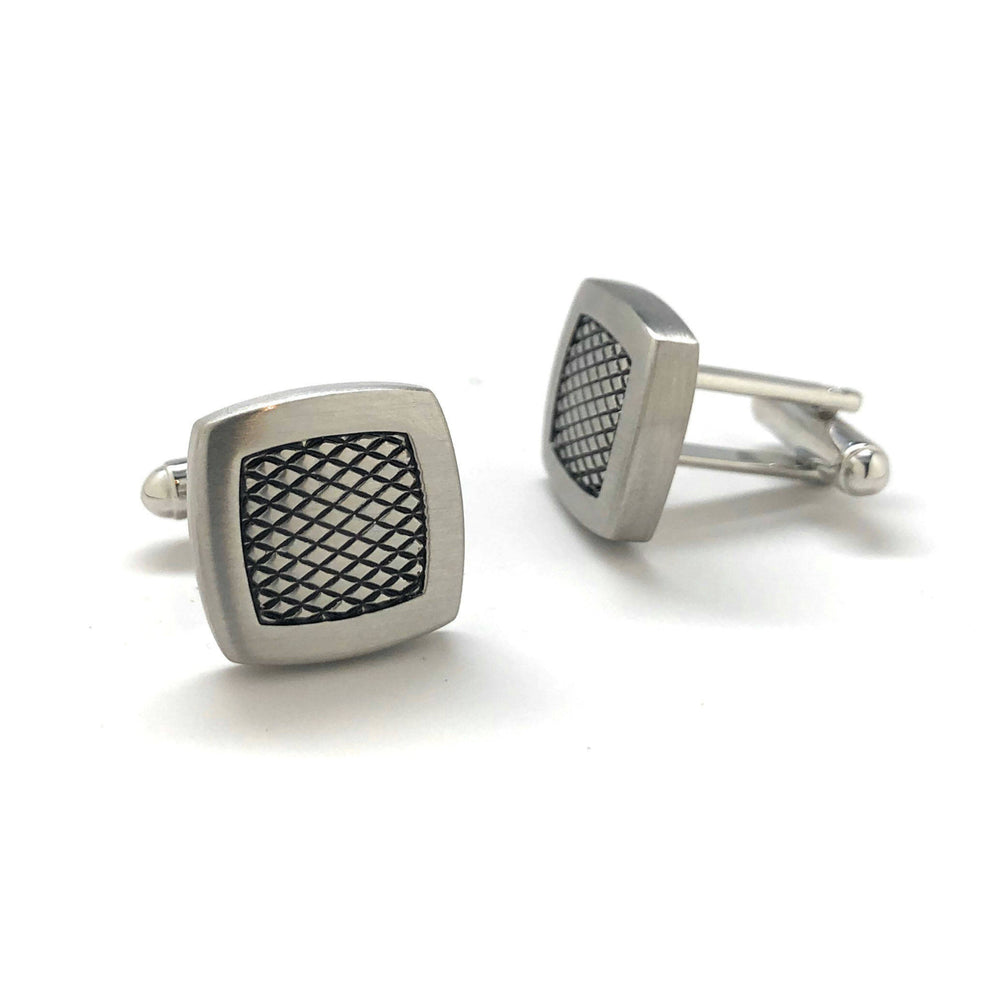 Hand Cut Checkered Square Cufflinks with Black Enamel Highlights Heavy Weight Cuff Links Comes with Gift Box Made in the Image 2