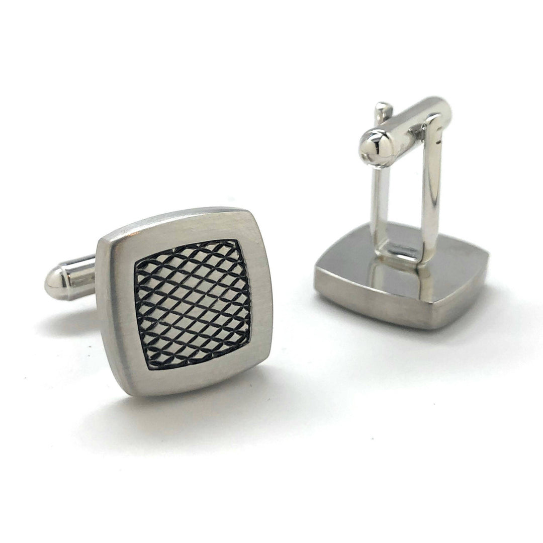 Hand Cut Checkered Square Cufflinks with Black Enamel Highlights Heavy Weight Cuff Links Comes with Gift Box Made in the Image 3