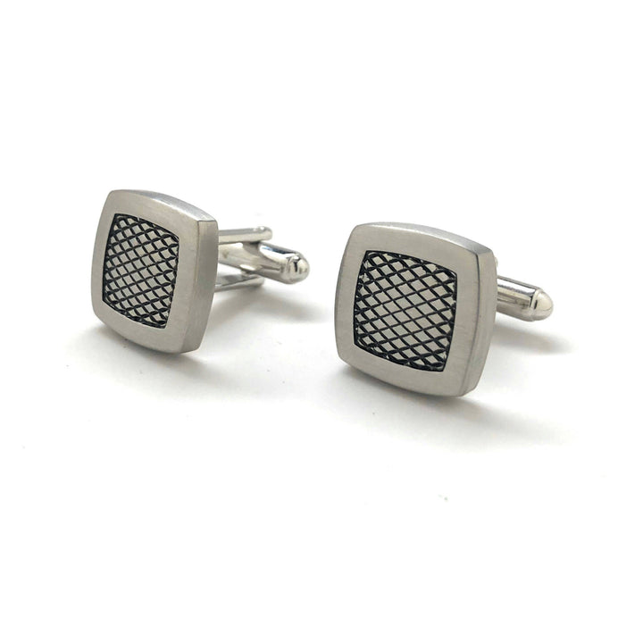 Hand Cut Checkered Square Cufflinks with Black Enamel Highlights Heavy Weight Cuff Links Comes with Gift Box Made in the Image 4