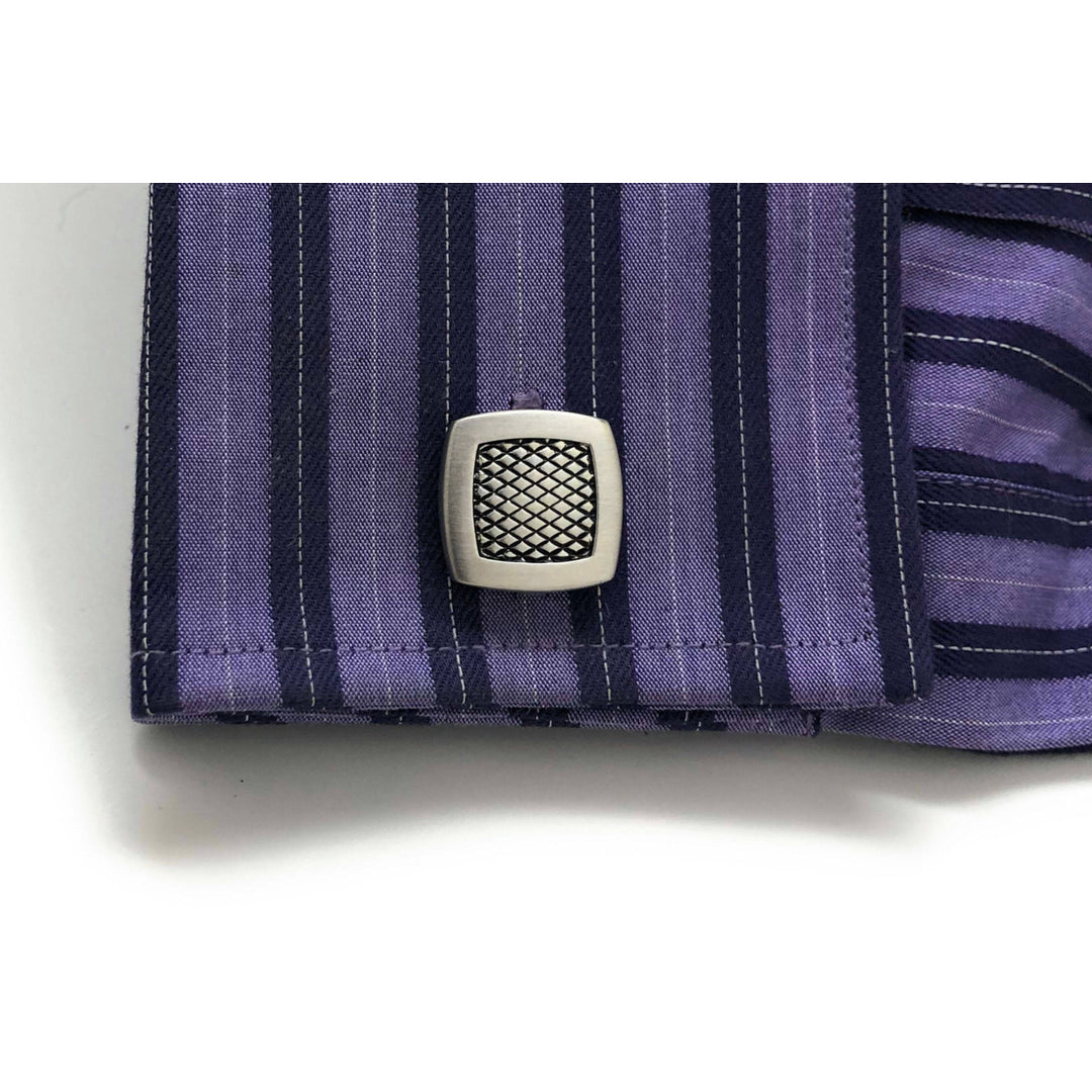 Hand Cut Checkered Square Cufflinks with Black Enamel Highlights Heavy Weight Cuff Links Comes with Gift Box Made in the Image 4