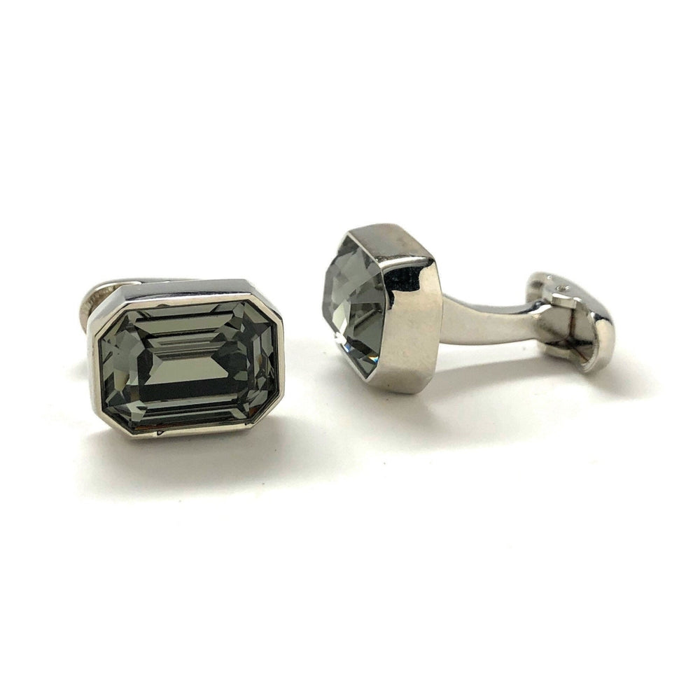 Crystal Cut Cufflinks Stormy Green Crey Colored Gem w Silver Accents Cuff Links Image 2