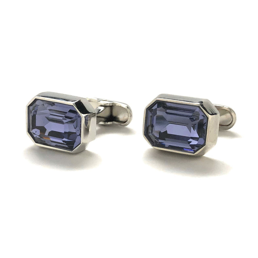 Beautiful Crystal Cut Cufflinks Amethyst Color Purple Gem w Silver Accents Cuff Links Image 4