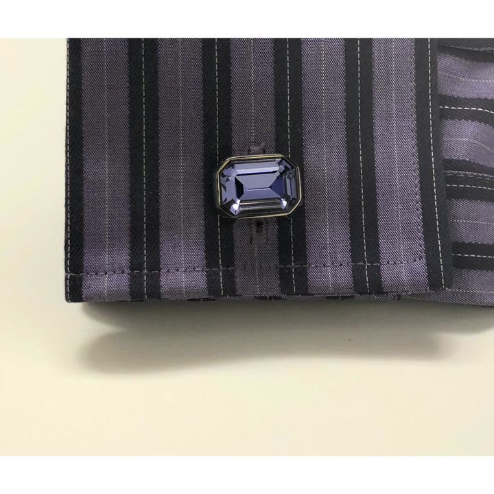 Beautiful Crystal Cut Cufflinks Amethyst Color Purple Gem w Silver Accents Cuff Links Image 4