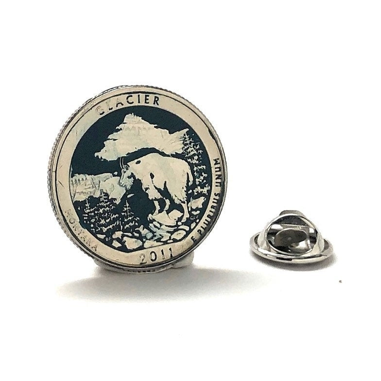 Enamel Pin Glacier National Park US Quarter Enamel Coin Lapel Pin Tie Tack Travel Souvenir Coins Blue Cool Fun Comes Image 1