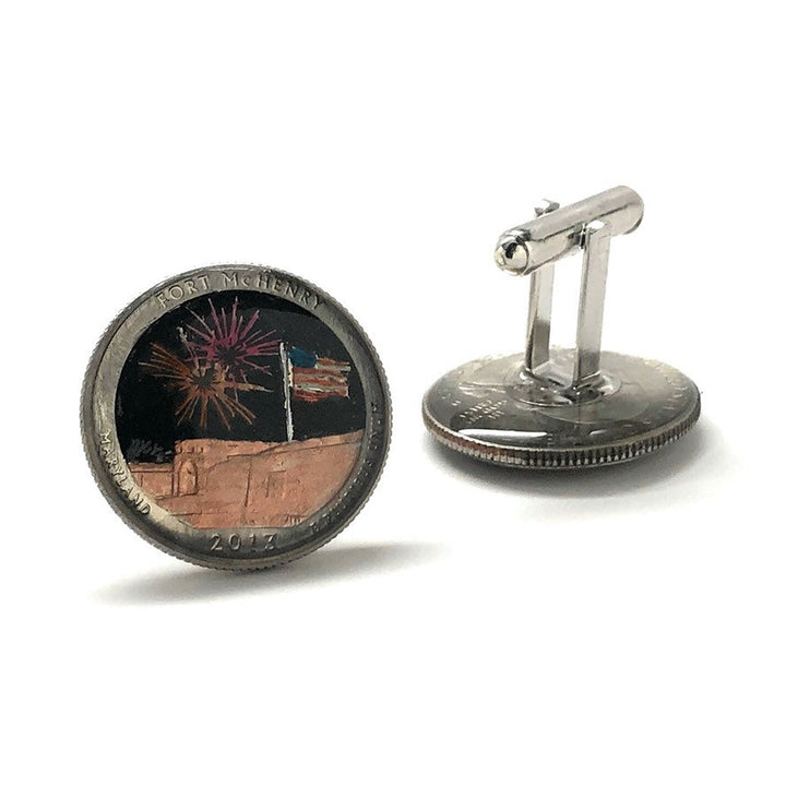 Birth Year Enamel Cufflinks Hand Painted Fort McHenry Enamel Coin Jewelry Currency Finance Accountant Cuff Links Image 4