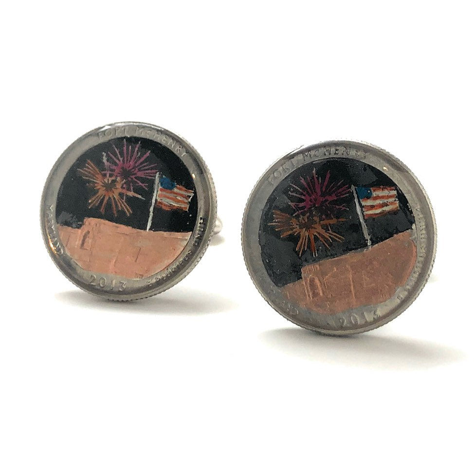 Birth Year Enamel Cufflinks Hand Painted Fort McHenry Enamel Coin Jewelry Currency Finance Accountant Cuff Links Image 4
