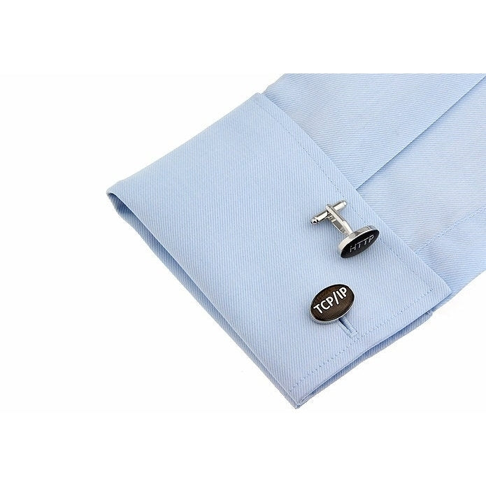 Tech Cufflinks Computer IP Address HTTP Black Silver Oval Cufflinks Cuff Links White Elephant Gifts Image 3