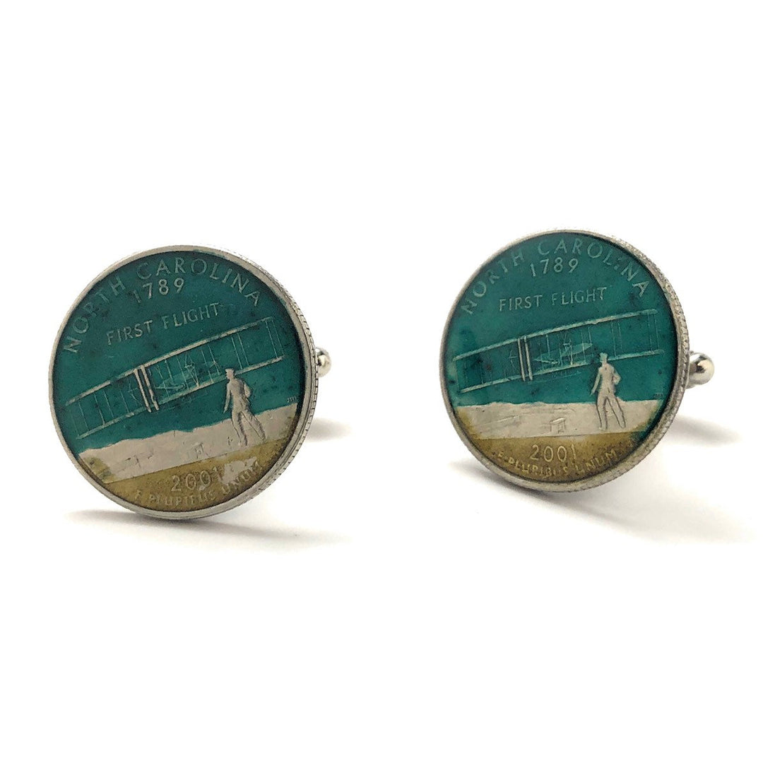 Enamel Cufflinks Hand Painted North Carolina State Quarter Enamel Coin Jewelry Money Currency Finance Accountant Cuff Image 4