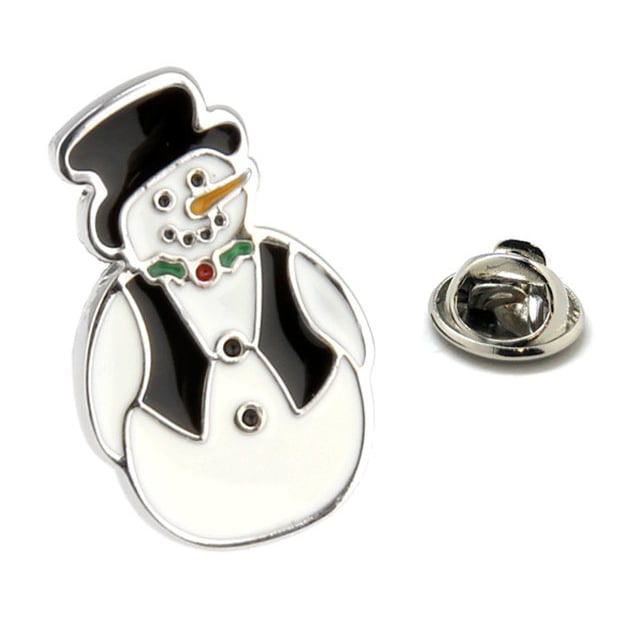 Winter Enamel Pin Snowman Lapel Pin Tie Tack Collector Pin White Black Enamel Christmas Fun Party Time Snow Man Tie Image 1