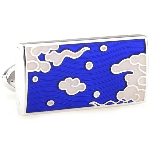 Silver Sky Blue George Harrison Cloud 9 White with Blue Cufflinks Cuff Links Cufflinks Image 1