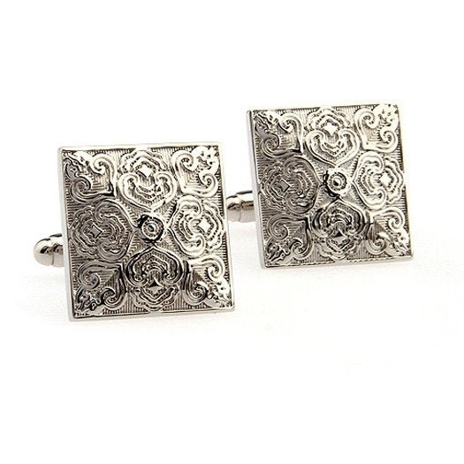 Sale Persian Empire Cufflinks Silver Intricate Pattern Block Cuff Links Black Friday Sale Cyber Monday Image 2