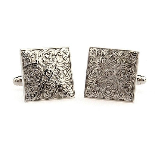 Sale Persian Empire Cufflinks Silver Intricate Pattern Block Cuff Links Black Friday Sale Cyber Monday Image 3