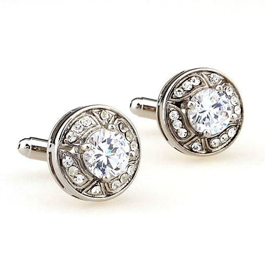 Cut Crystal four Point Mount silver Cufflinks Rhinestone Wedding Cuff Links Comes with Gift Box Image 2