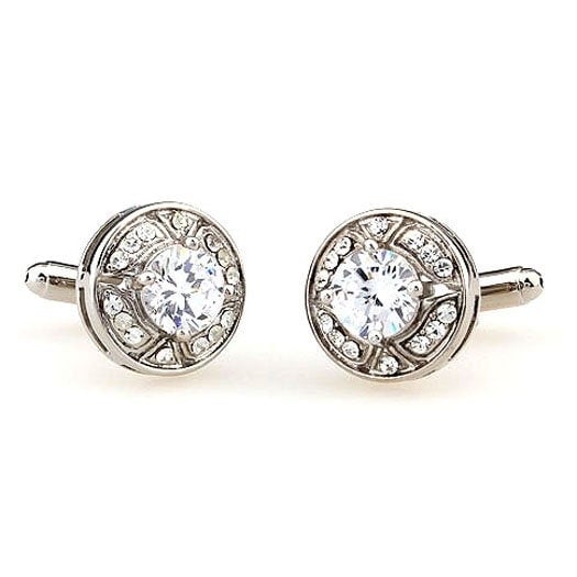 Cut Crystal four Point Mount silver Cufflinks Rhinestone Wedding Cuff Links Comes with Gift Box Image 3