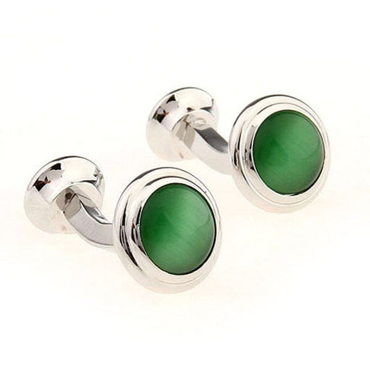 Silver Straight Post Emerald Green Cats Eye Stone Double Ended Cufflinks Cuff Links Image 2