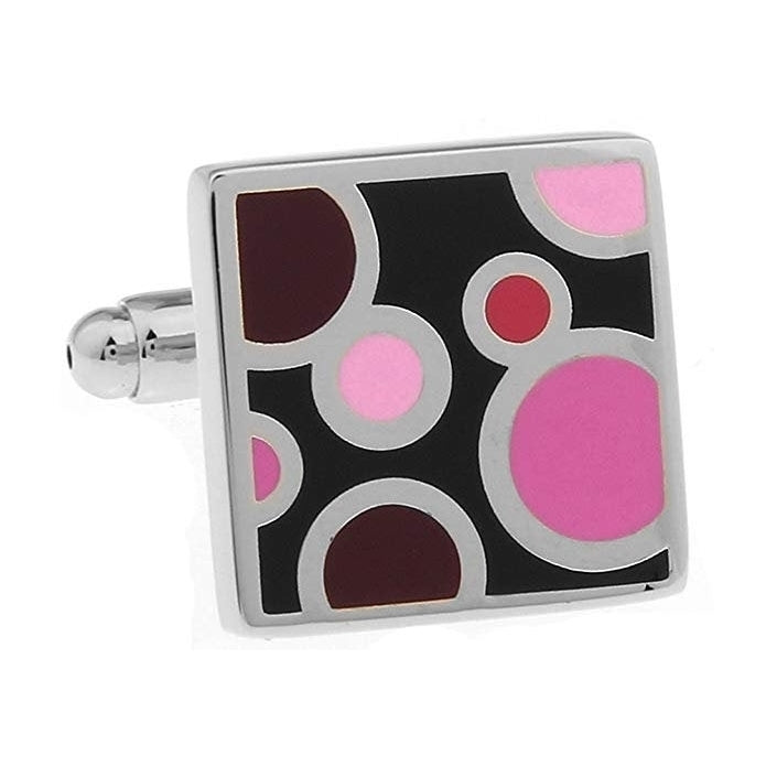 Silver Enamel Shades of Pink Polka Dot Black Cufflinks Cuff Links Wedding Fun Special Occasion French Cuff Image 1