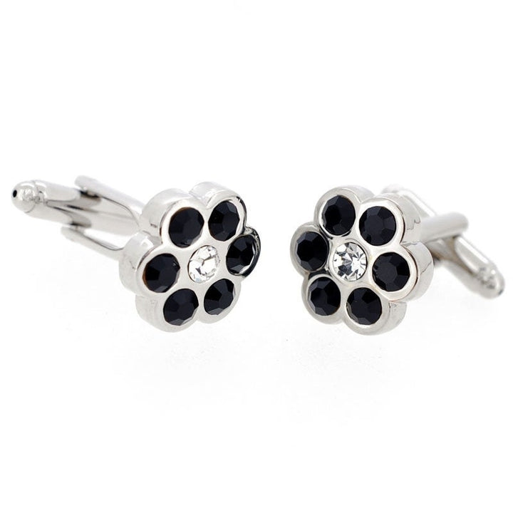 Crystals Jet Black Petals Floral Wedding Flower Cufflinks Cuff Links Image 2