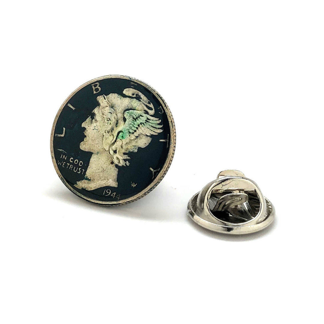 Enamel Pin Hand Painted Mercury Dime collector Lapel Pin Tie Tack Travel Enamel Coin War Years Silver Blue Currency Image 1