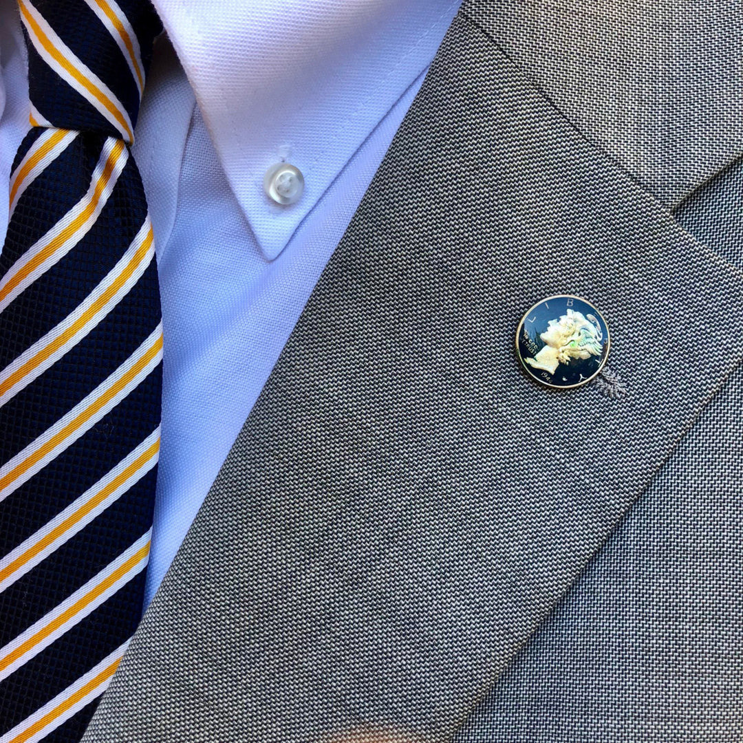 Enamel Pin Hand Painted Mercury Dime collector Lapel Pin Tie Tack Travel Enamel Coin War Years Silver Blue Currency Image 3