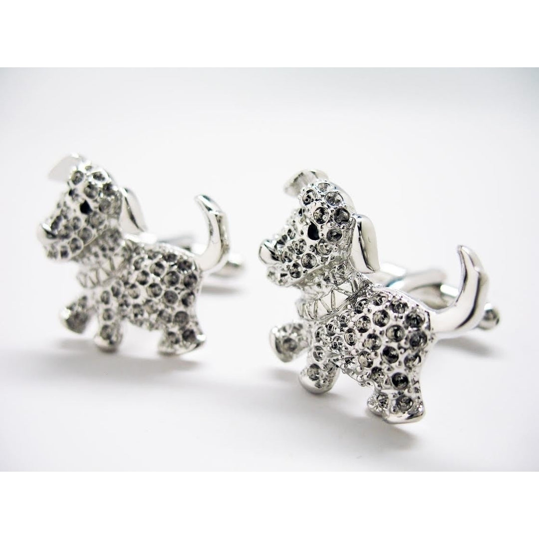 Puppy Dog with Crystals Animal Cufflinks Cuff Links Image 3