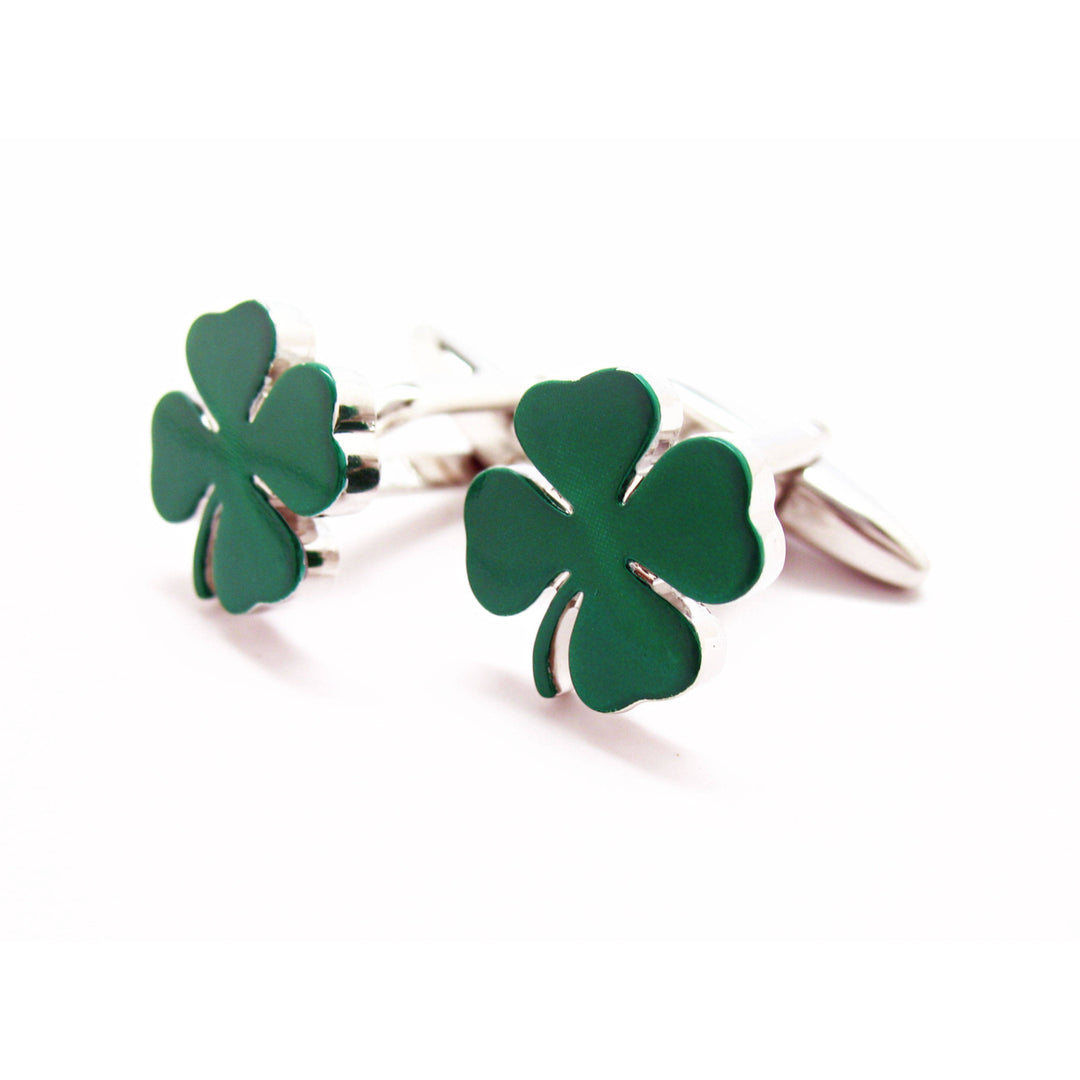 Lucky Cufflinks Green St. Patricks Four Leaf Clover Cuff Links Ireland Irish Brings Awesome Luck to Wearer Comes with Image 4