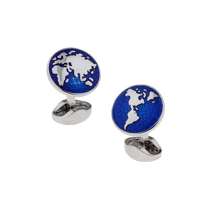 Globe Cufflinks Blue Round Enamel Around the World Sailing Traveler High Detail Cuffs Cuff Links Straight Solid Post Image 1