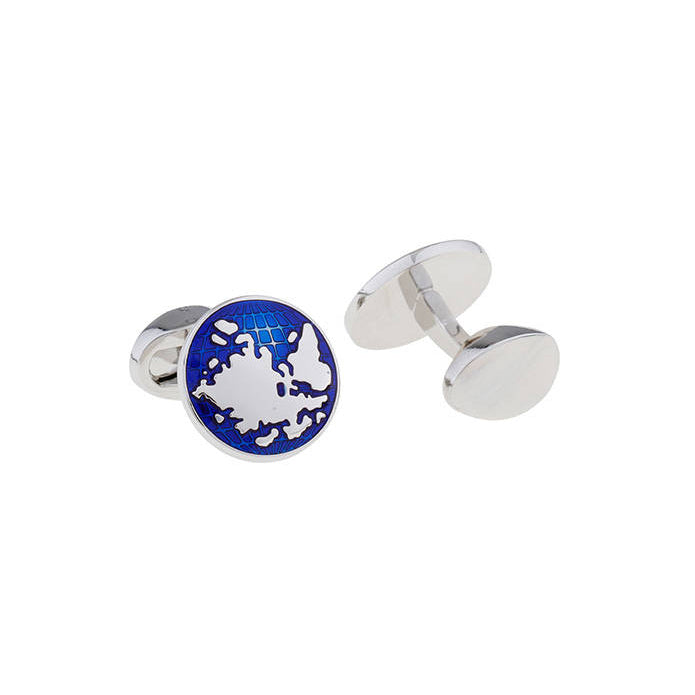 Globe Cufflinks Blue Round Enamel Around the World Sailing Traveler High Detail Cuffs Cuff Links Straight Solid Post Image 2