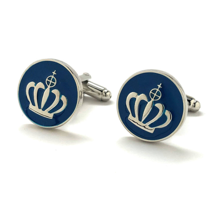 Royal Blue Crown Cufflinks Silver Tone Crowns Monarchy Empire Fun Cool Unique Cuff Links Comes with Gift Box Image 4