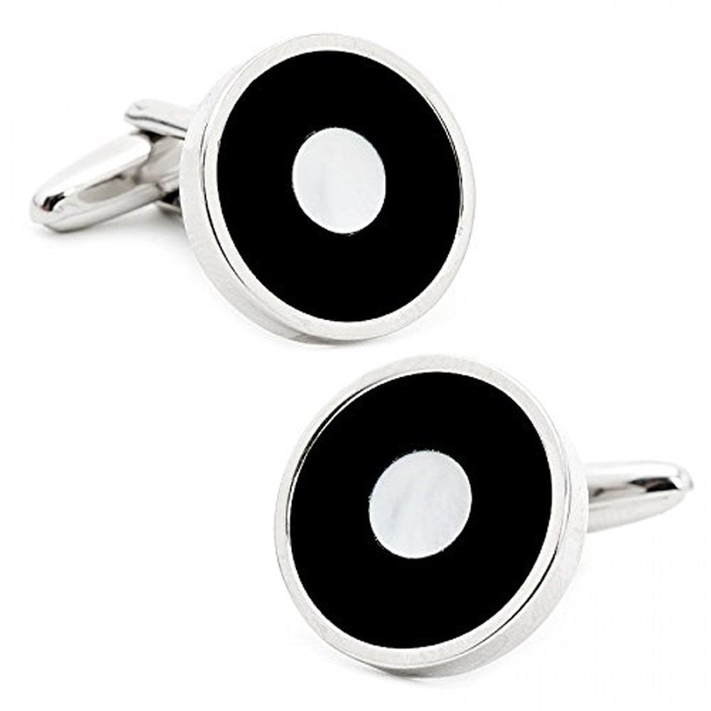 Mother of Pearl and Black Onyx Bulls Eye Cufflinks Formal Special Cuff Links Image 1