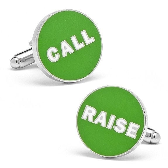 Las Vegas Green Poker Decision Call Raise Gambler Cufflinks Play The Odds Fun Cuff Links Image 1