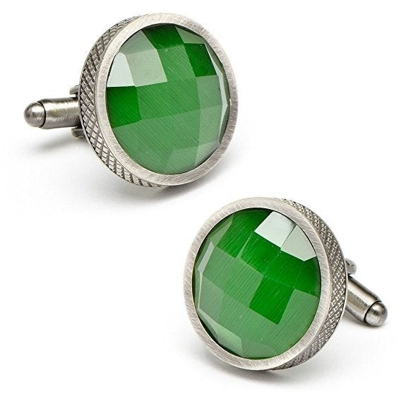 Green Crystal Cut Cufflinks Spring Green Beautiful Colored Gem Silver Accents Cuff Links cool cufflinks wedding Image 1