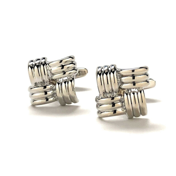 Silver Bands Weave Cufflinks Shiny Silver Tone Raised Detail Cuff Links Comes with Gift Box Image 4