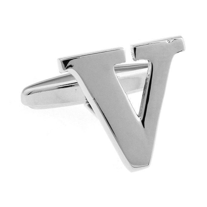 Classic "V" Cufflinks Silver Tone Initial Alaphabet Cut Letters Cuff Links Groom Father Bride Wedding Anniversary Father Image 1