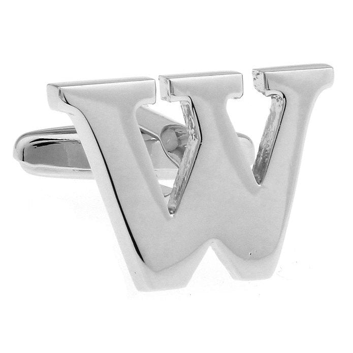 Classic "W" Cufflinks Silver Tone Initial Alaphabet Cut Letters W Cuff Links Groom Father Bride Wedding Anniversary Image 1