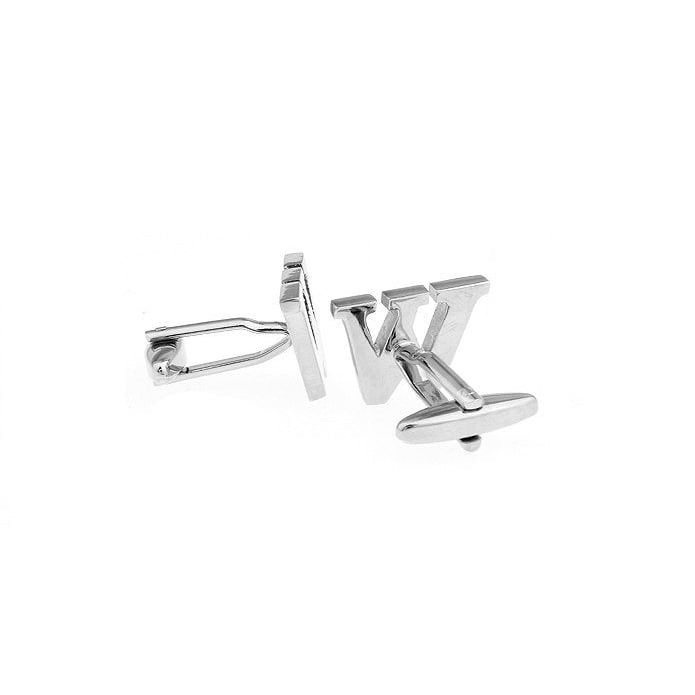 Classic "W" Cufflinks Silver Tone Initial Alaphabet Cut Letters W Cuff Links Groom Father Bride Wedding Anniversary Image 2