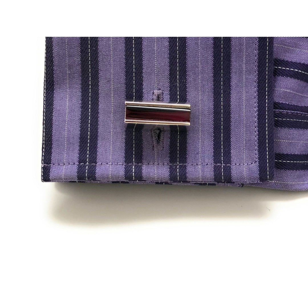 Purple Power Bar Cufflinks Silver Tone Thick Purple Bar Classic Cool Unique Fun Style Cuff Links Comes with Gift Box Image 4