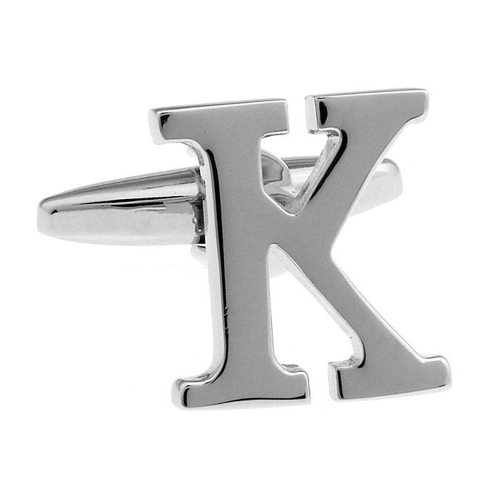 Classic "K" Cufflinks Silver Tone Initial Alaphabet Cut Letters K Cuff Links Groom Father Bride Wedding Anniversary Image 1