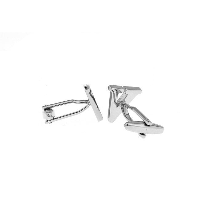 Classic "V" Cufflinks Silver Tone Initial Alaphabet Cut Letters Cuff Links Groom Father Bride Wedding Anniversary Father Image 2