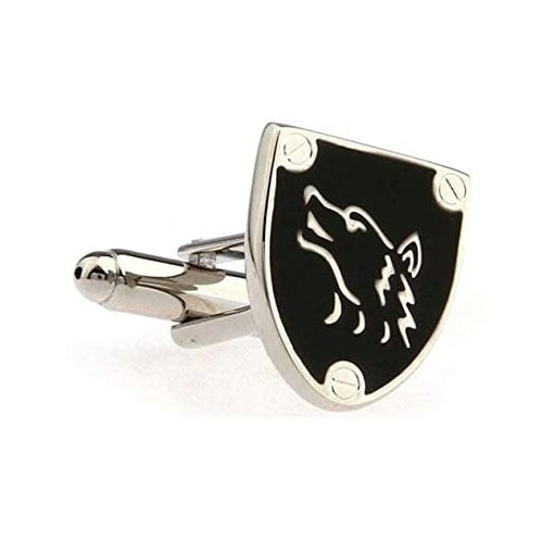 Silver Tone Black Werewolf Wolf Shield Cufflinks Cuff Links Image 1