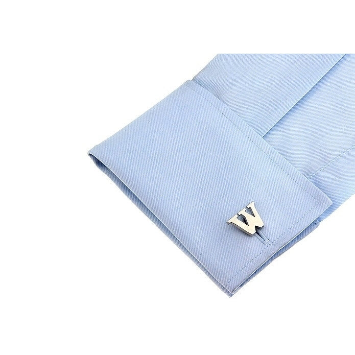 Classic "W" Cufflinks Silver Tone Initial Alaphabet Cut Letters W Cuff Links Groom Father Bride Wedding Anniversary Image 3