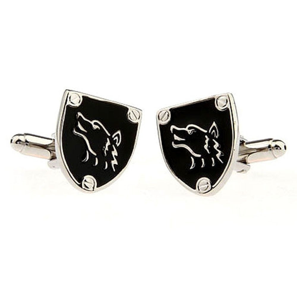 Silver Tone Black Werewolf Wolf Shield Cufflinks Cuff Links Image 2